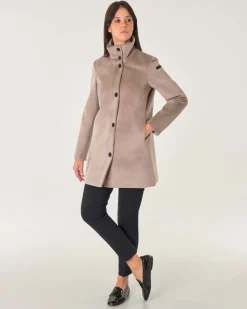 Giaccone Velvet in jersey di velluto color taupe con colletto in piedi