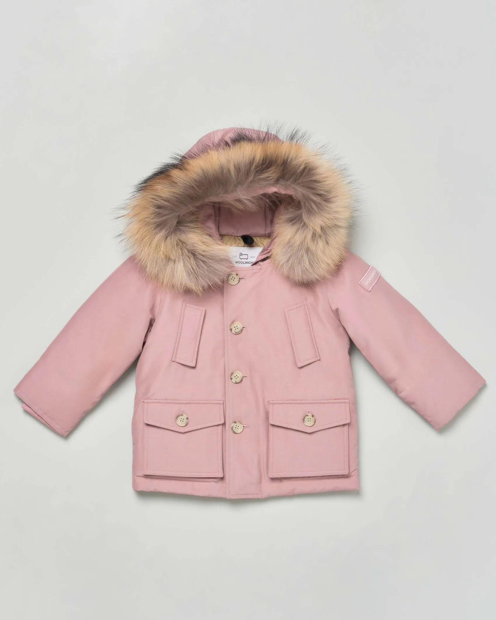 Giaccone Woolrich Artic Parka color malva con pelliccia removibile