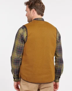 Gilet Barbour in pile color cammello con tasche a toppa
