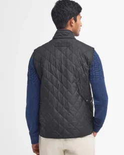 Gilet Barbour Lowerdale nero trapuntato a rombi con colletto in velluto marrone
