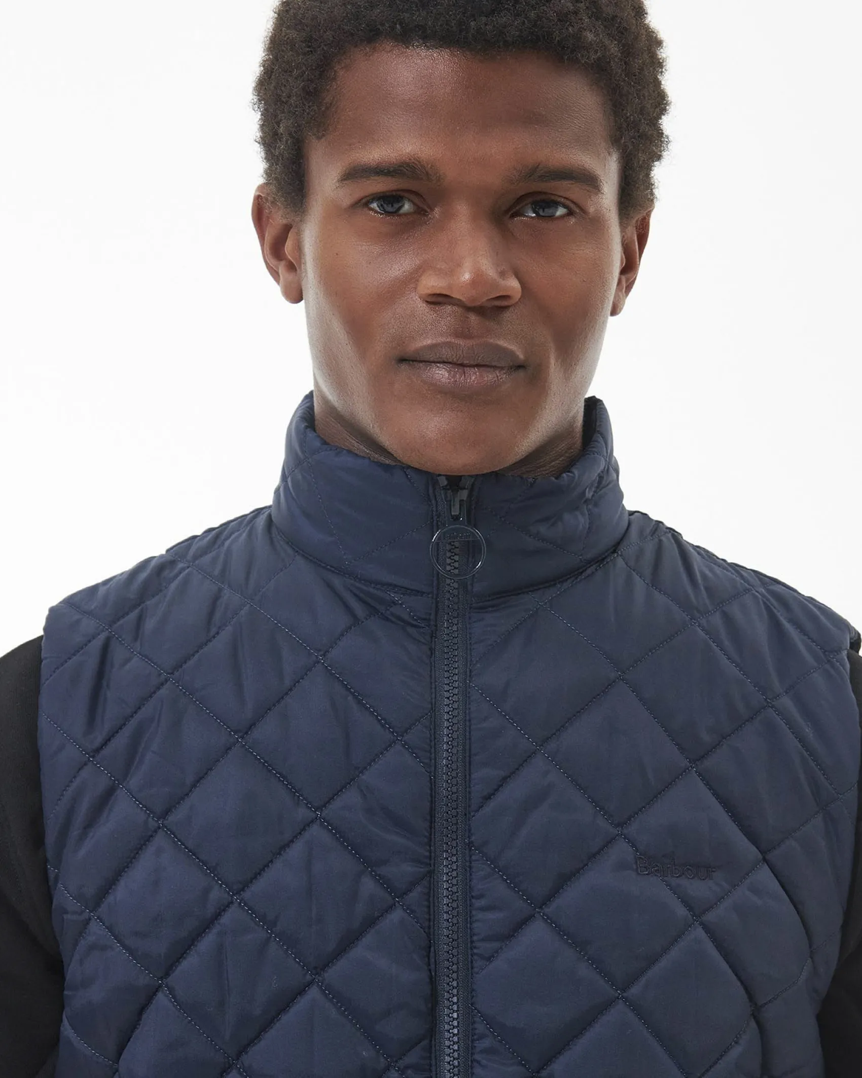 Gilet Barbour Monty blu trapuntato a rombi con colletto in velluto