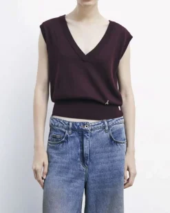 Gilet bordeaux Patrizia Pepe in lana rasata con scollo a V