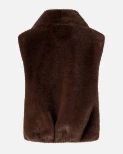 Gilet color testa moro Pinko in ecopelliccia con maniche ad aletta e profili in similpelle tono su tono