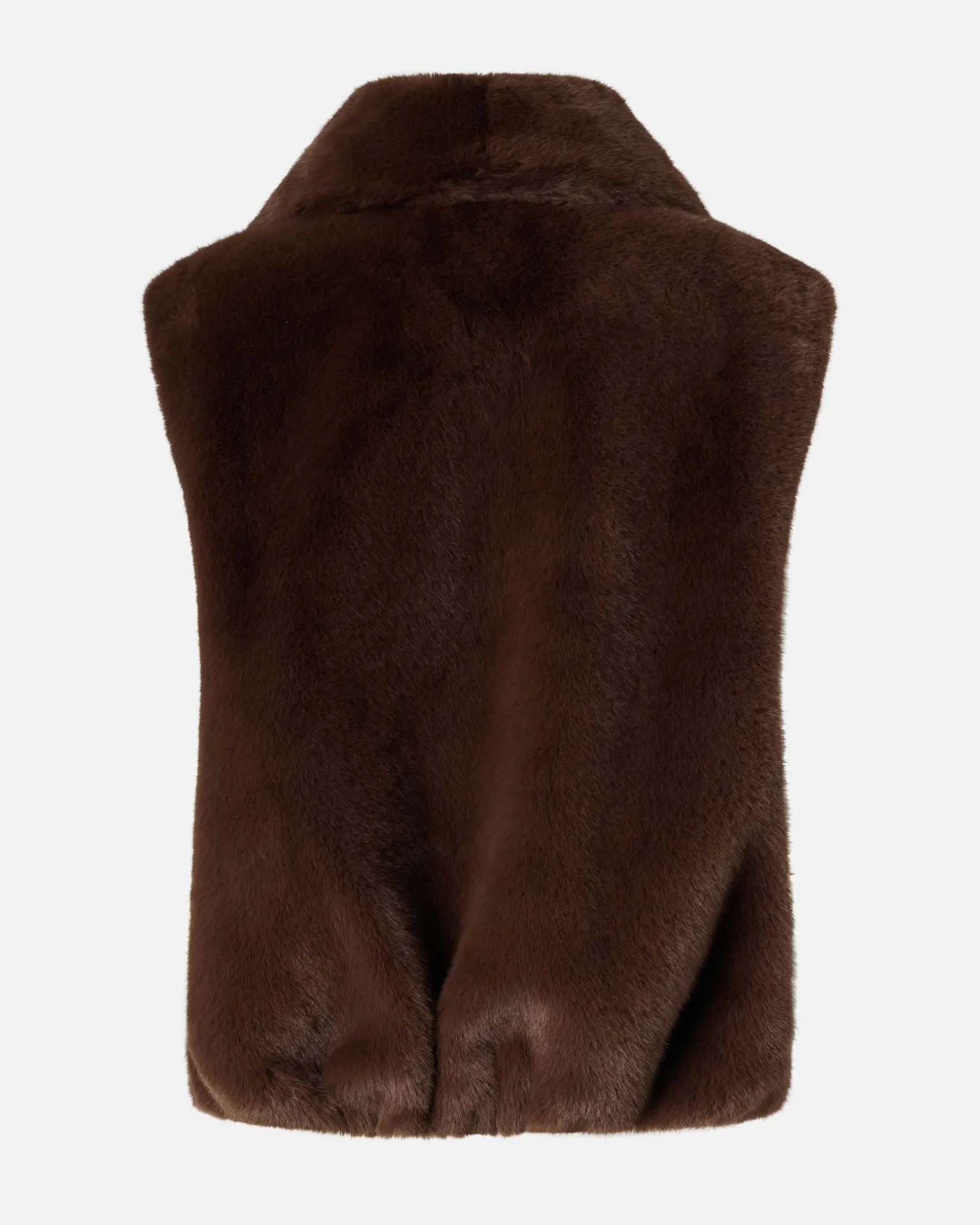 Gilet color testa moro Pinko in ecopelliccia con maniche ad aletta e profili in similpelle tono su tono