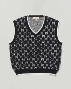 Gilet in maglia Twinset nero e bianco in misto viscosa