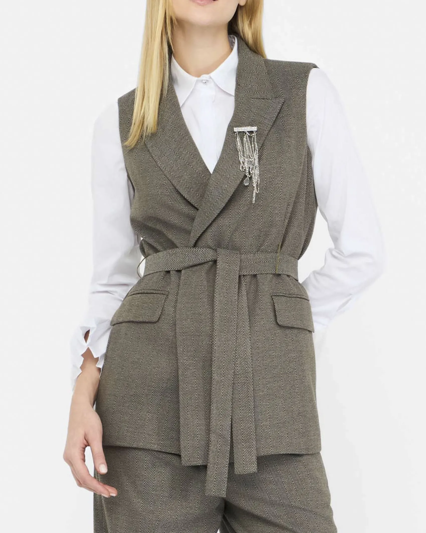 Gilet Liu Jo verde militare in misto viscosa motivo chevron