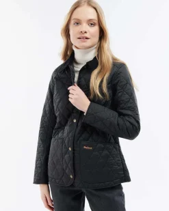 Gilet nero Barbour Annandale trapuntato dalla linea sfiancata con scollo a V e chiusura a cerniera