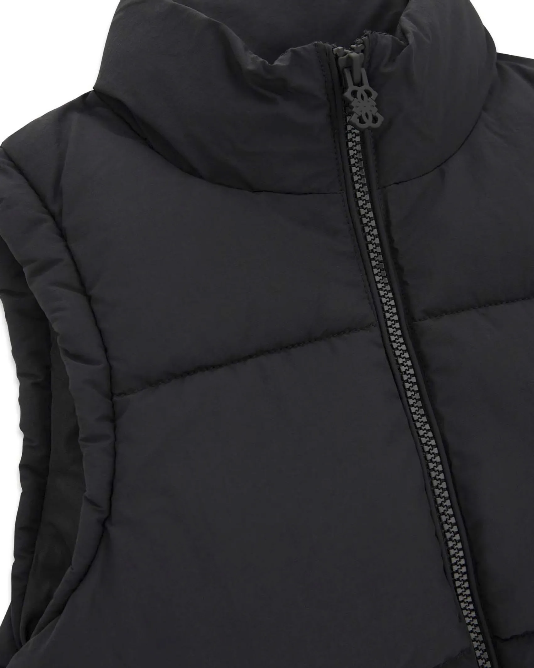 Gilet nero Guess in nylon imbottito con collo alto e zip