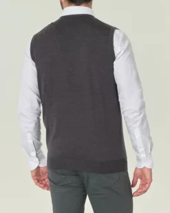 Gilet Pellizzari antracite in pura lana merino con scollo a V