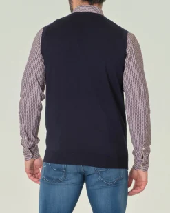 Gilet Pellizzari blu navy in pura lana merino con scollo a V