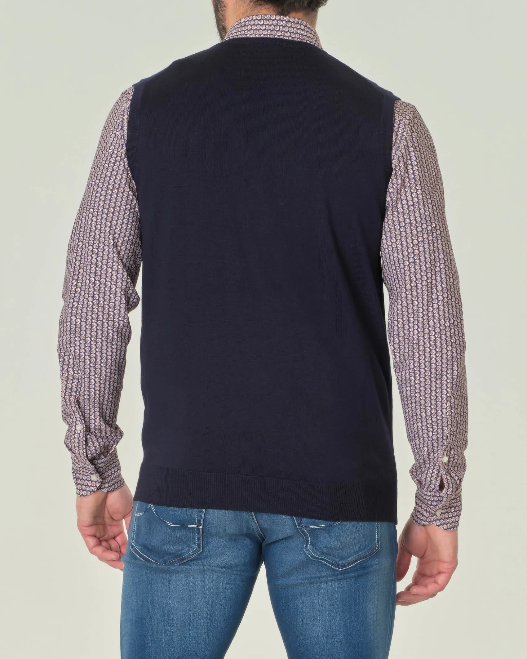Gilet Pellizzari blu navy in pura lana merino con scollo a V