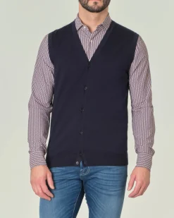 Gilet Pellizzari blu navy in puro lana merino con chiusura a bottoni