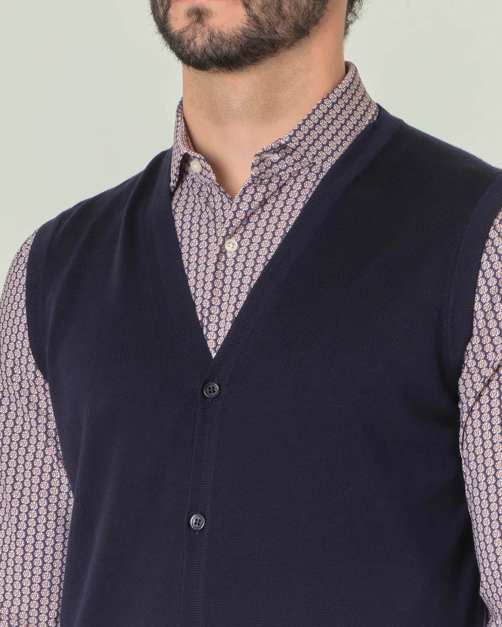 Gilet Pellizzari blu navy in puro lana merino con chiusura a bottoni
