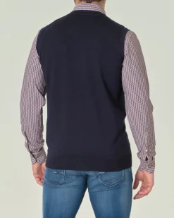 Gilet Pellizzari blu navy in puro lana merino con chiusura a bottoni