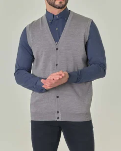 Gilet Pellizzari grigio in pura lana merino con chiusura a bottoni