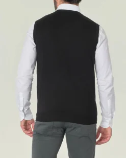 Gilet Pellizzari nero in pura lana merino con scollo a V