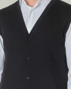 Gilet Pellizzari nero in pura lana merino con chiusura a bottoni