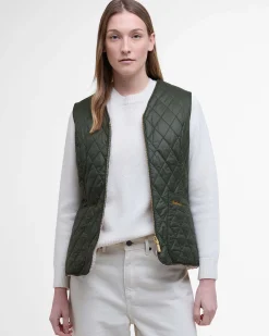 Gilet verde Barbour modello Mrkebfield in tessuto trapuntato con interno orsetto a contrasto di colore