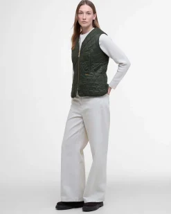 Gilet verde Barbour modello Mrkebfield in tessuto trapuntato con interno orsetto a contrasto di colore