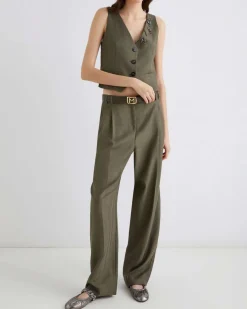 Gilet verde militare Marella in saglia fluida di misto lana e viscosa con pietre applicate