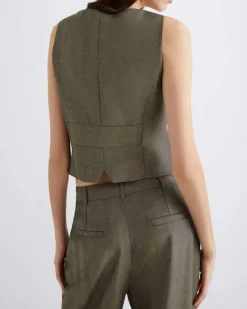 Gilet verde militare Marella in saglia fluida di misto lana e viscosa con pietre applicate