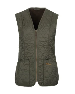 Gilet verde trapuntato dalla linea sfiancata con scollo a V e chiusura a cerniera