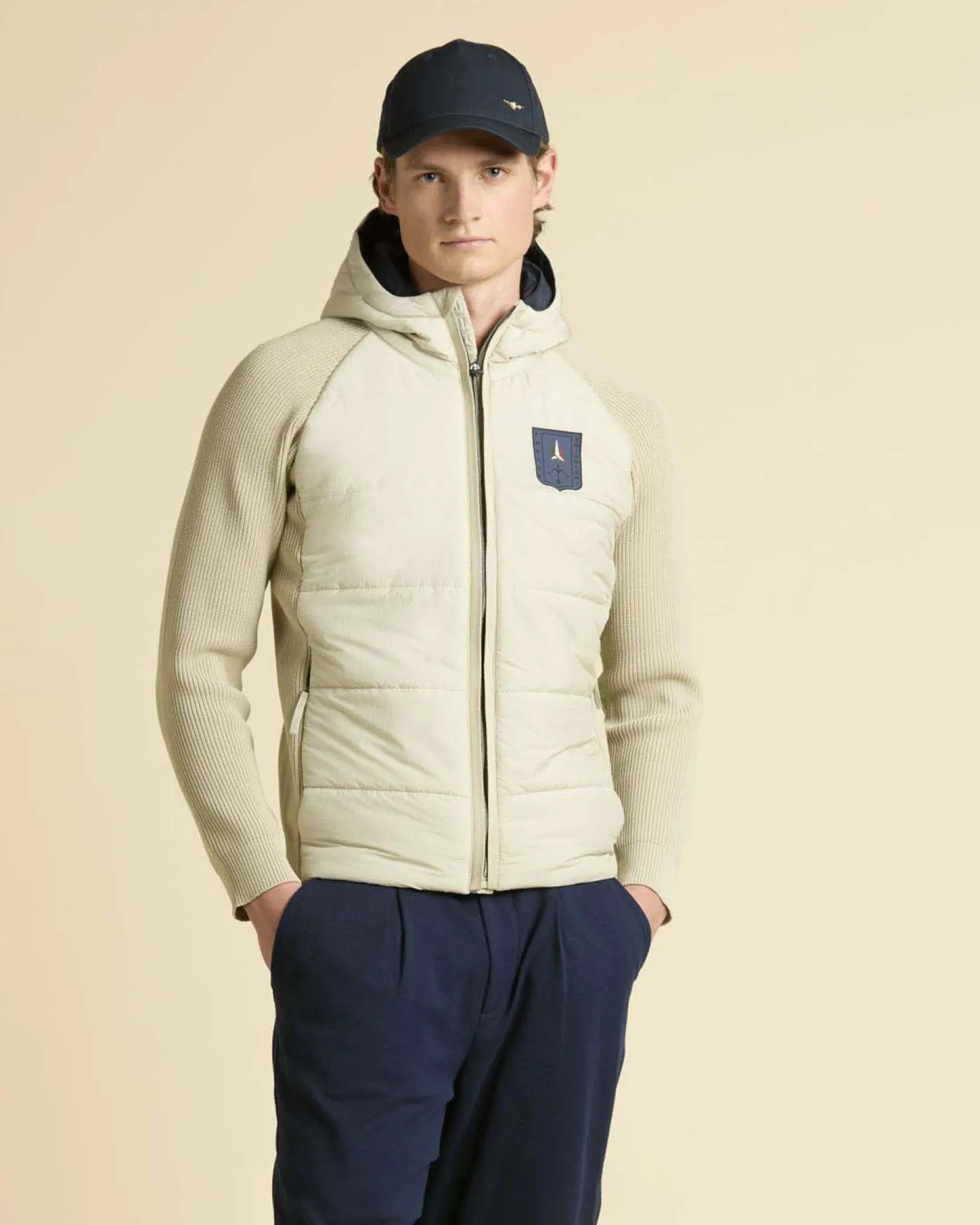 Giubbino Aeronautica Militare bi-tessuto panna e beige con cappuccio