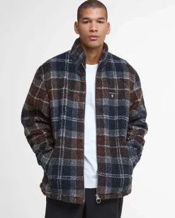 Giubbino Barbour Tartan Fleece in pile sherpa marrone e blu