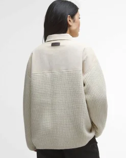Giubbino bianco Barbour Maxine in misto lana a coste con inserti in velluto sulle spalle tono su tono