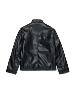 Giubbino biker Diesel in similpelle nera con maxi scritta logo in rilievo