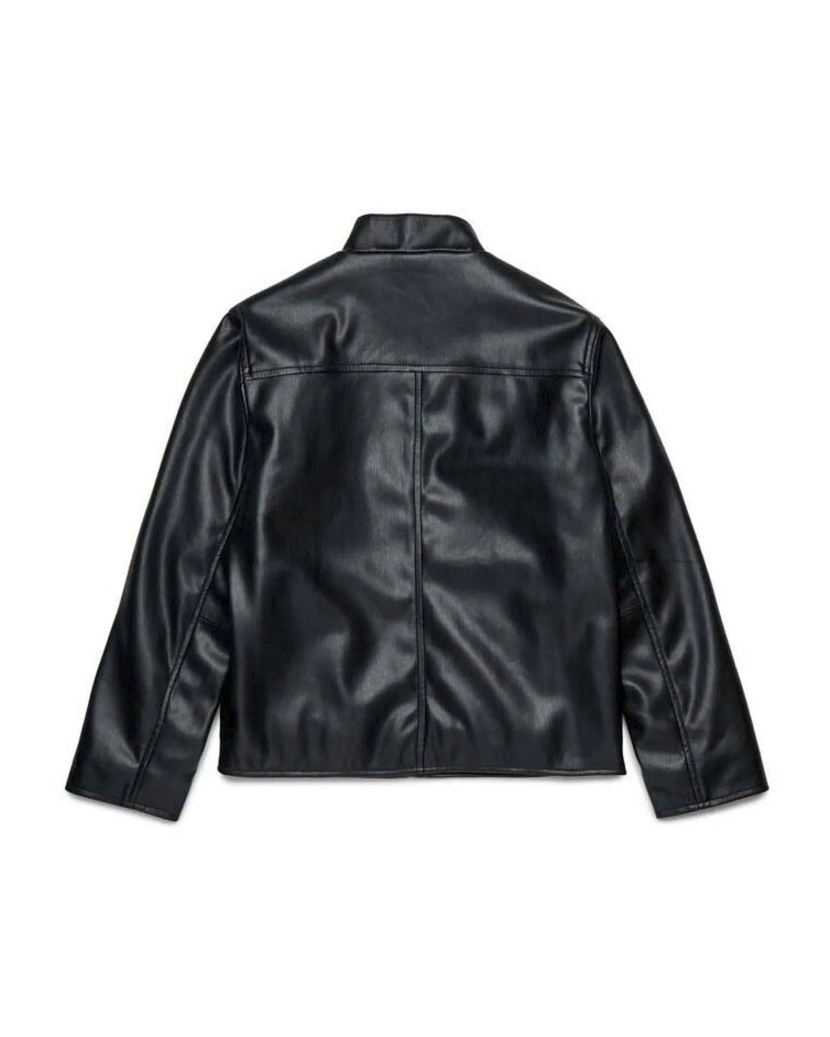 Giubbino biker Diesel in similpelle nera con maxi scritta logo in rilievo