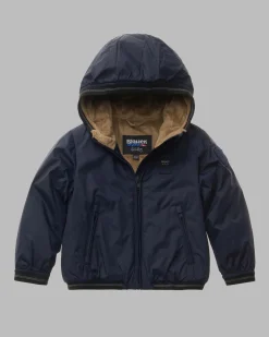 Giubbino Blauer blu in nylon con interno ecopelliccia cammello e cappuccio