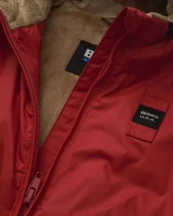 Giubbino Blauer rosso in nylon con interno ecopelliccia cammello e cappuccio