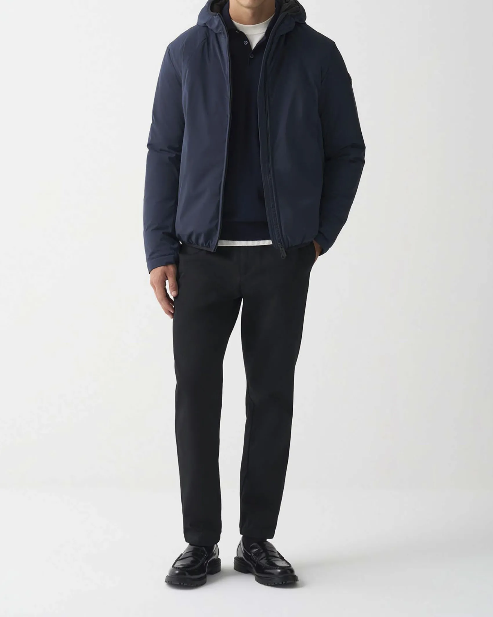 Giubbino Colmar Originals blu in nylon stretch opaco con cappuccio fisso