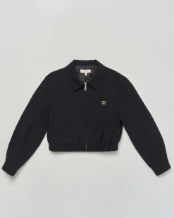 Giubbino cropped Twinset nero con colletto e zip