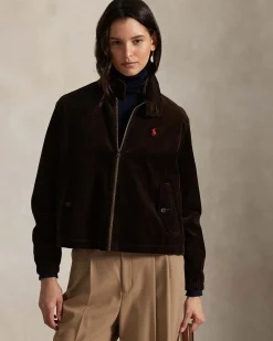 Giubbino marrone Polo Ralph Lauren in velluto di cotone a coste con logo sul petto e colletto in piedi