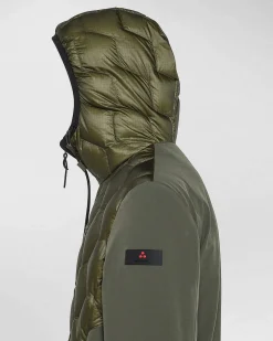 Giubbino Peuterey Koons bi-tessuto verde militare con trapuntatura geometrica e cappuccio