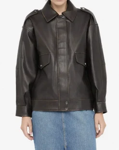 Giubbotto Liu Jo Jeans marrone in similpelle con profili a contrasto