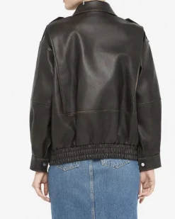 Giubbotto Liu Jo Jeans marrone in similpelle con profili a contrasto