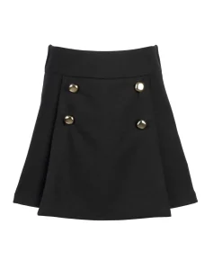 Gonna Elsy short nera in tessuto stretch con bottoni dorati