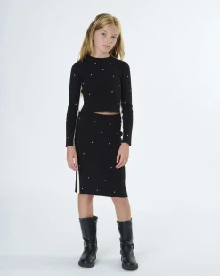 Gonna longuette To be Too nera in maglia a costine con strass