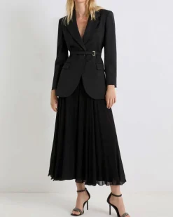 Gonna lunga nera Marella in georgette di viscosa con elastico in vita e fondo ondulato
