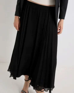 Gonna lunga nera Marella in georgette di viscosa con elastico in vita e fondo ondulato