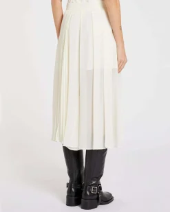 Gonna midi bianca Marella in georgette con motivo plissettato e a pieghe