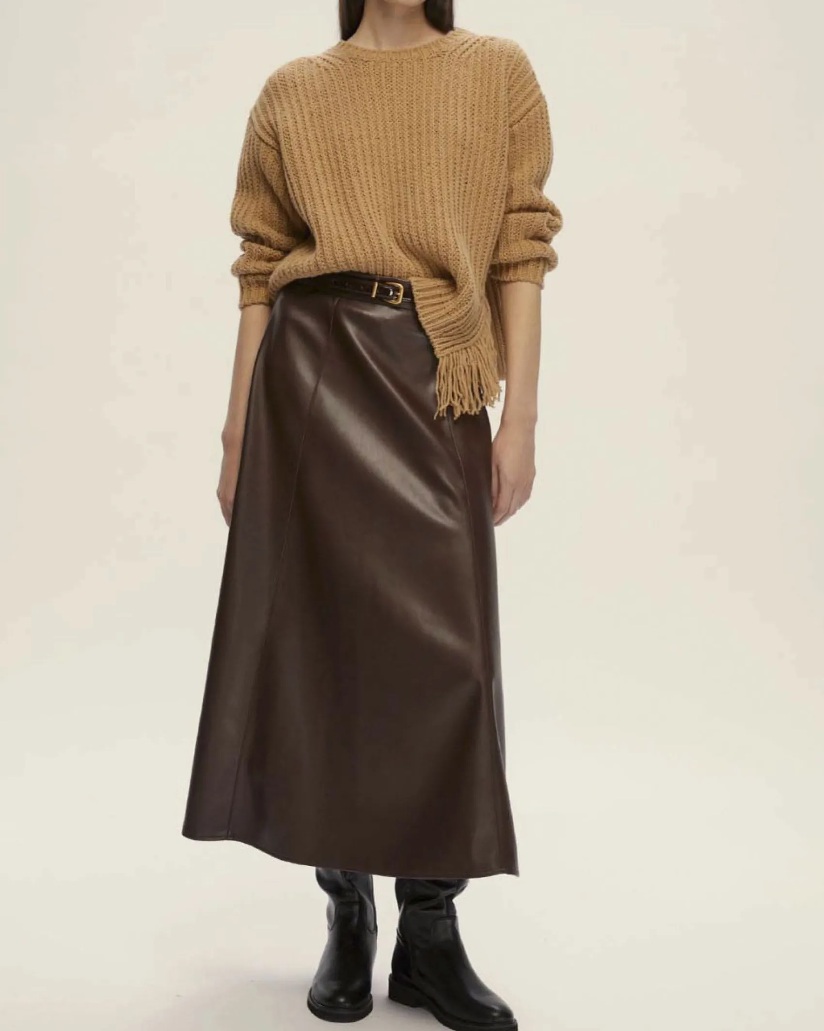 Gonna midi bordeaux Emme Marella in similpelle liscia con cuciture a vista