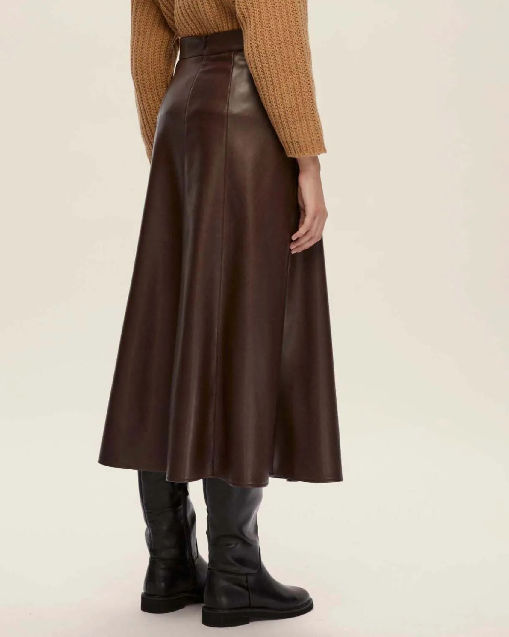 Gonna midi bordeaux Emme Marella in similpelle liscia con cuciture a vista