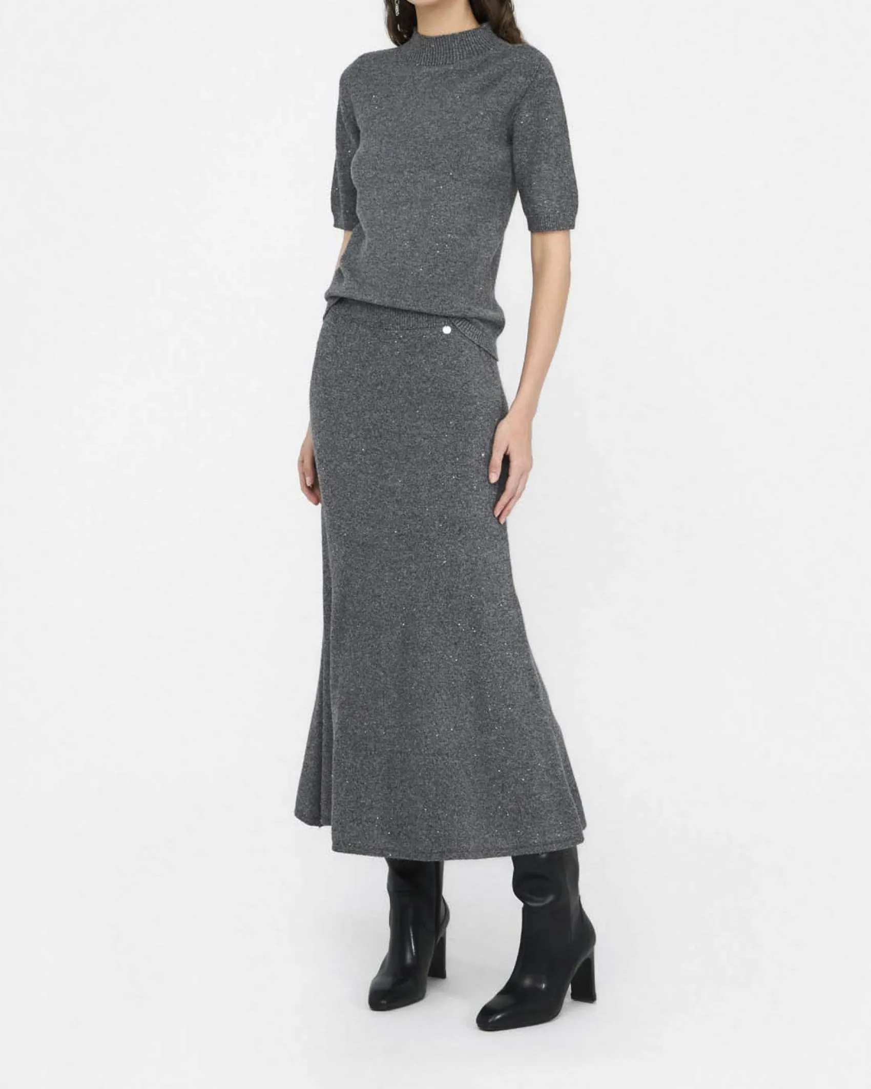 Gonna midi Liu Jo Jeans grigia in maglia con micro-paillettes