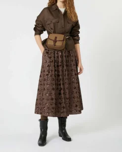 Gonna midi marrone Weekend Max Mara con ricami in paillettes all over tono su tono