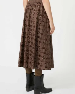 Gonna midi marrone Weekend Max Mara con ricami in paillettes all over tono su tono