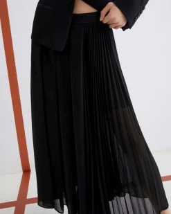 Gonna midi nera Marella in georgette con motivo plissettato e a pieghe